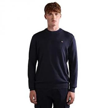 Napapijri Classic Blue Round-Neck Cotton Sweater for Men, Size M