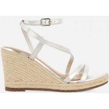 Sandalias de cuña plateadas de piel con tiras finas y cierre ajustable para mujer