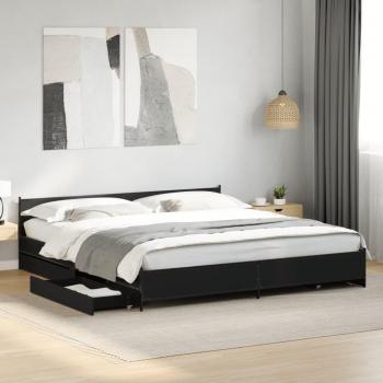 Cama de madera multicapa con cajones negros 180x200 cm