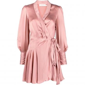 Zimmermann Women's Pink Silk Wrap Mini Dress - XS Size