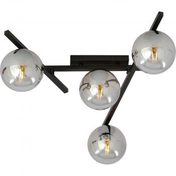 Plafón Smart EMIBIG LIGHTING, negro/grafito, 4 luces, lámpara de techo de metal y cristal negro, dimensiones h: 25 cm x l: 63 cm