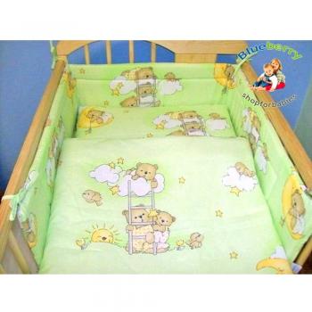 BlueberryShop Niño Juego de Cama, Funda Nórdica 120 x 150 cm, Funda Almohada 42 x 62, para Niños de 0 a 7 Años, Verde Oso en una escalera