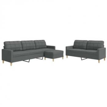 Sofá de 3 Pcs con reposapiés en tela gris oscuro, incluye sofá, sillón de TV y sofá de relax