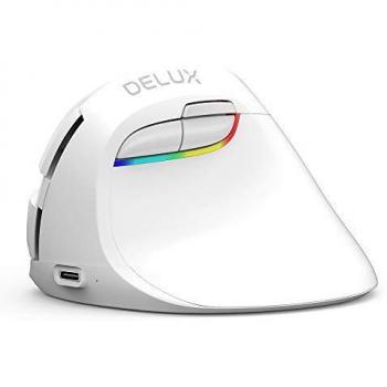 DELUX Ratón Vertical Inalámbrico, Ratón Ergonómico con BT4.0 y 2.4G Inalámbrico, Batería recargable integrada, Diseño Silencioso, 6 Botones y 4 Niveles DPI, Ratón óptico de PC con Luz RGB
