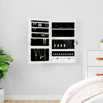 Gabinete de joyería con espejo y luces LED blancas para pared en color blanco