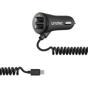 Cargador de Coche Unotec para iPhone con cable helicoidal y 2x USB