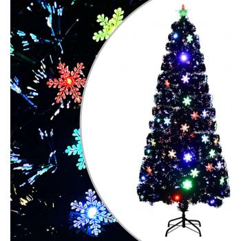 Árbol de Navidad fibra óptica negro 210 cm con copos de nieve LED