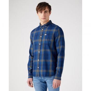 Camisa de hombre Wrangler de corte classic en color azul de cuadros, abotonada y de corte regular