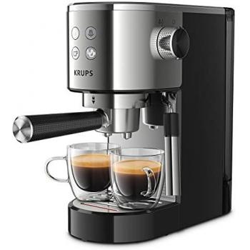 Krups Virtuoso XP442C cafetera espresso, diseño compacto y elegante, capacidad 1.1 L, espresso, cappuccino, sistema Thermoblock, calentamiento rápido, cuchara dosificadora, bandeja calientatazas