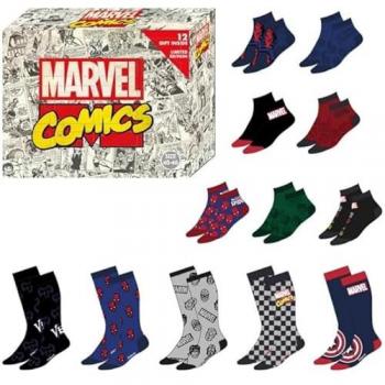 Caja Regalo 12 Pares de Calcetines Marvel - Talla 40/46, 98% Poliéster, 2% Elástico, Edición Exclusiva con Diseños Originales