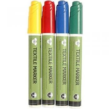 Rotuladores para tela, 5 mm línea, , rojo, amarillo, verde y azul, 4ud