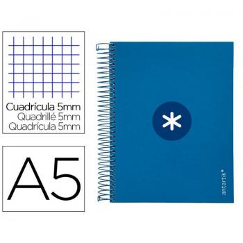 Cuaderno Espiral Liderpapel A5 Micro Antartik Tapa Forrada 120h 100 gr Cuadro 5mm 5 Banda6 Taladros Color Azul Oscuro