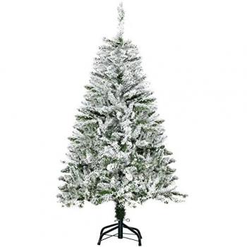 HOMCOM Árbol de Navidad Artificial 120 cm con Nieve Ignífugo, 200 Ramas, Apertura Automática, Base Plegable y Soporte Metálico para Decoración Navideña en Interiores Verde