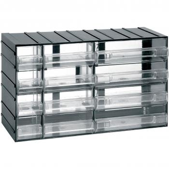 Unidad de Almacenamiento Modular de Plástico con 12 Cajones Transparentes - Artplast, Dimensiones: 382 x 148 x 230 mm, Color: Negro