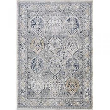 Alfombra Vintage Oriental Rectangular Gris/Azul/Marrón de 160x220 cm - Surya, Pelo Corto, Fácil de Limpiar