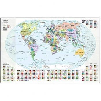 Idena 10447 - Almohadilla de escritorio con dos bolsillos, mapa del mundo, aprox. 58,5 x 38,5 cm, práctico accesorio para habitaciones infantiles, juveniles y de estudio
