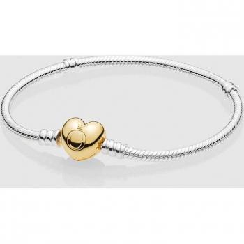 Pulsera Cadena de Serpiente con Broche Corazón en Pavé de Pandora Moments - Plata de Ley y Recubrimiento en Oro de 14K | 16 cm