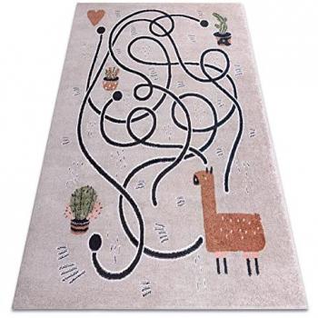 Alfombra Divertida para Niños con Diseño de Llama Beige Multicolor 200x290 cm