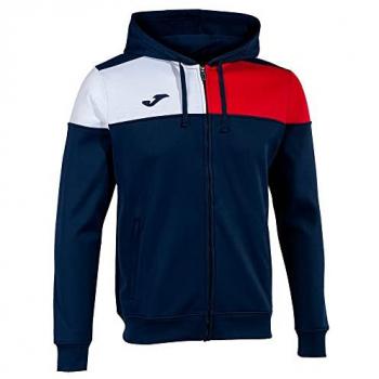 Chaqueta con capucha Joma Crew V para hombre en color marino y rojo, con diseño de fútbol, incluye cremallera y es adecuada para niños