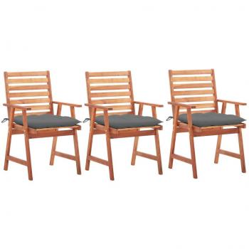 Outdoor Dining Chairs Set of 3 with Cushions Solid Acacia Wood