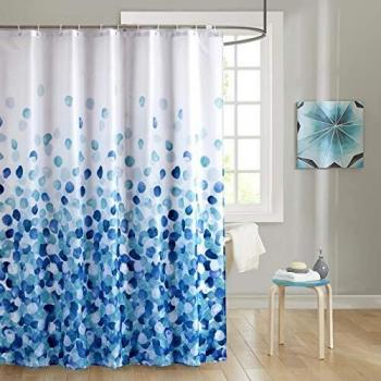 JRing Cortina de Ducha 180x200cm, Tela Impermeable y Antimoho, Lavable a Máquina Cortina Baño de Poliéster con 12 Arandelas, Azul Oscuro