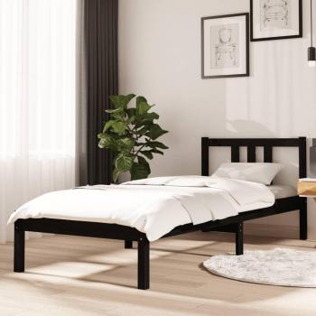 Cama individual de madera maciza negra 75x190 cm