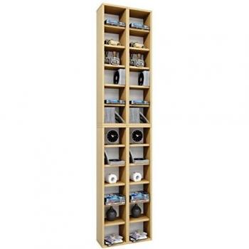 Estante de Madera Almera para CD y DVD - Capacidad para 408 CDs o 144 DVDs, Dimensiones: 183 x 42 x 20 cm