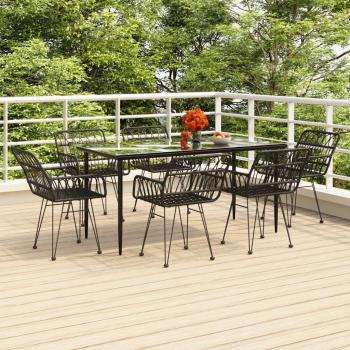 7 Piece Black Poly Rattan Garden Dining Set