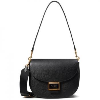 Kate Spade New York Katy Black Textured Leather Convertible Crossbody Saddle Bag - One Size