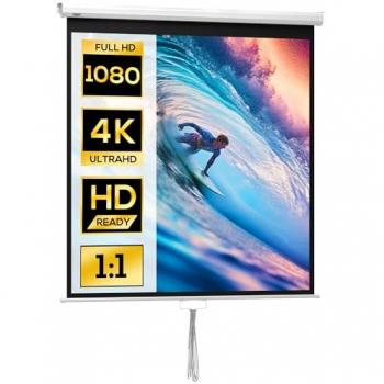 Pantalla de Proyector Manual 85 Pulgadas Formato 1:1 Portátil para Interior y Exterior 146x146 cm Blanco