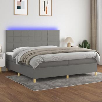 Cama box spring con colchón suave y luces LED en tela gris claro 200x200 cm