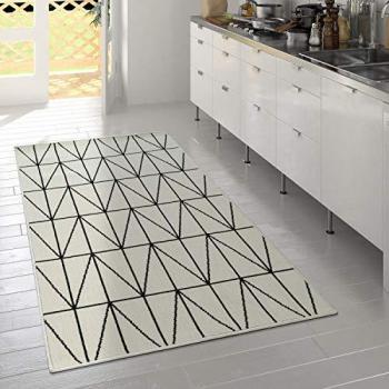 Alfombra de Pelo Corto Interior y Exterior Efecto Tridimensional Diseño Escandinavo Geométrico Blanco 200x290 cm - Paco Home