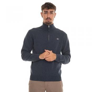 GANT Mens Superfine Lambswool Half Zip Cardigan - 480 Dark Navy Melange - XL - male