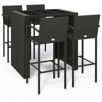 5 Piece Black Poly Rattan Garden Bar Set