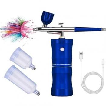 Kit de Aerógrafo Inalámbrico Azul con Compresor Mini y Carga Rápida para Arte de Uñas, Maquillaje y Pintura