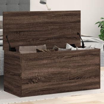 Caja de almacenaje de madera de ingeniería en roble marrón 100x42x46 cm