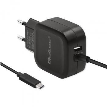 Cargador de red Qoltec 17W | 5V | 3.4A | USB + USB tipo C