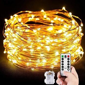Cadena de Luces 10M 100 LED Guirnalda de Luces Cálida Impermeable con Control Remoto Alambre de Cobre de 8 Modos de Luz para Lluminación DIY Navidad Decoración Fiesta Jardín Boda