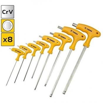 Topex 35D967 - Pack de 8 llaves Allen hexagonales con mango en T, en blíster