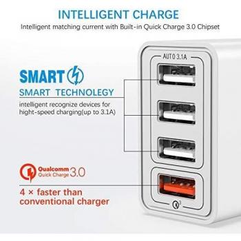 YEONPHOM Quick Charge 3.0 Cargador USB de Pared,30W QC3.0 4 Puertos Cargador Móvil Carga Rapida Multiple Enchufe Adaptador Corriente Rápido para iPhone 12/11/XR/XS/X,Samsung Galaxy/Note/Huawei/Xiaomi