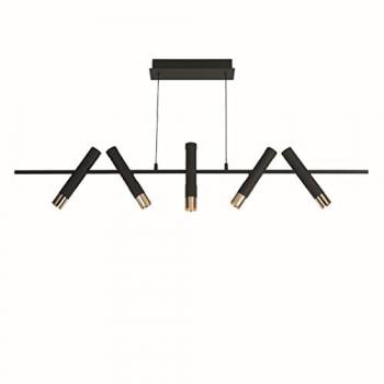Lámpara colgante LED cilíndrica moderna de metal negro y dorado, 120 cm de largo, 16W, 3000K