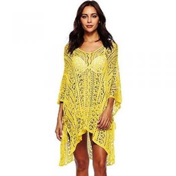 UMIPUBO Mujer Ropa de Baño Crochet Vestido de Playa V Cuello Camisolas y Pareos Bikini Cover up