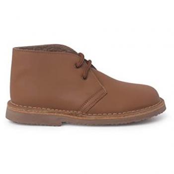 Botas de Niño Pisamonas de Piel con Cordones y Forro Tipo Borrego en Color Camello, Talla 35