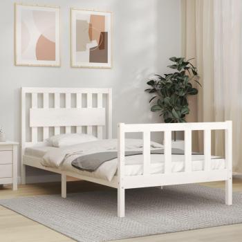 Estructura de cama con cabecero de madera maciza blanca 100x200 cm