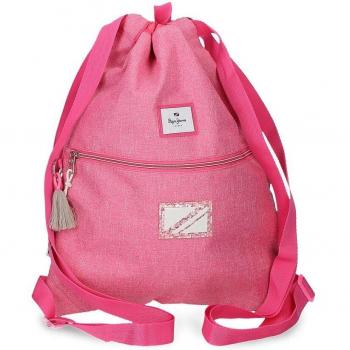 Pepe Jeans Luna Mochila Saco Rosa con Bolsillo Frontal y Cremallera 35x46 cm Poliéster