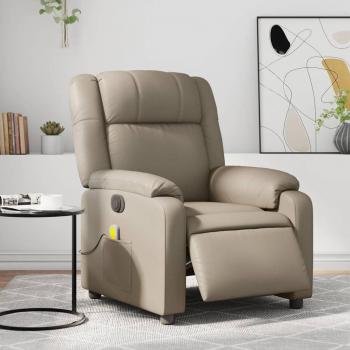 Sillón de masaje reclinable eléctrico de cuero sintético en color negro, crema y marrón - Sillón cómodo para dormitorio, silla relax y sofá