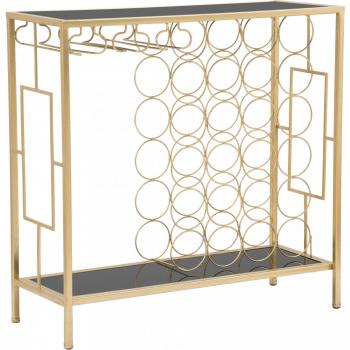Consola de Metal Dorado con Vidrio Templado Negro, Diseño Geométrico, 30x75x76 cm