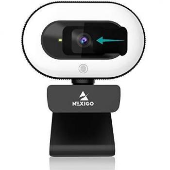 NexiGo StreamCam N930E, 1080P Webcam con Luz de Anillo y Cubierta de Privacidad, Enfoque Automático, Plug & Play, Cámara Web para Clases en Línea, Zoom Skype, PC Mac Portátil y Computadora