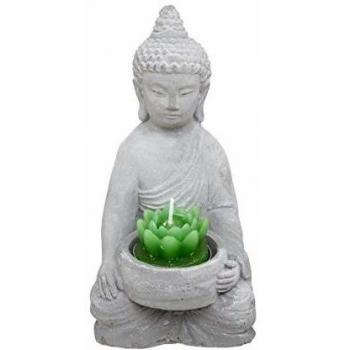 Vaso para velas Buddha de cemento gris 15 cm Atmosphera