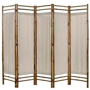vidaXL Biombo Plegable 5 Panel 200cm Bambú Lona Pantalla Separadora Habitación